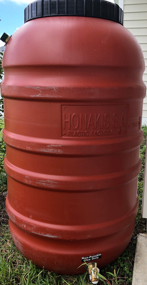 55 Gallon Rain Barrel - Terra Cotta Plastic Upcycled Water Harvesting