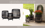 Load image into Gallery viewer, Planters Set of 3 - Black Bamboo Wood Footed, 10/14/17 in.
